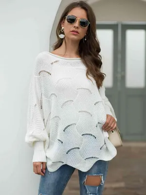 Pleasingly Warm Open Knit Lantern Sleeve Sweater