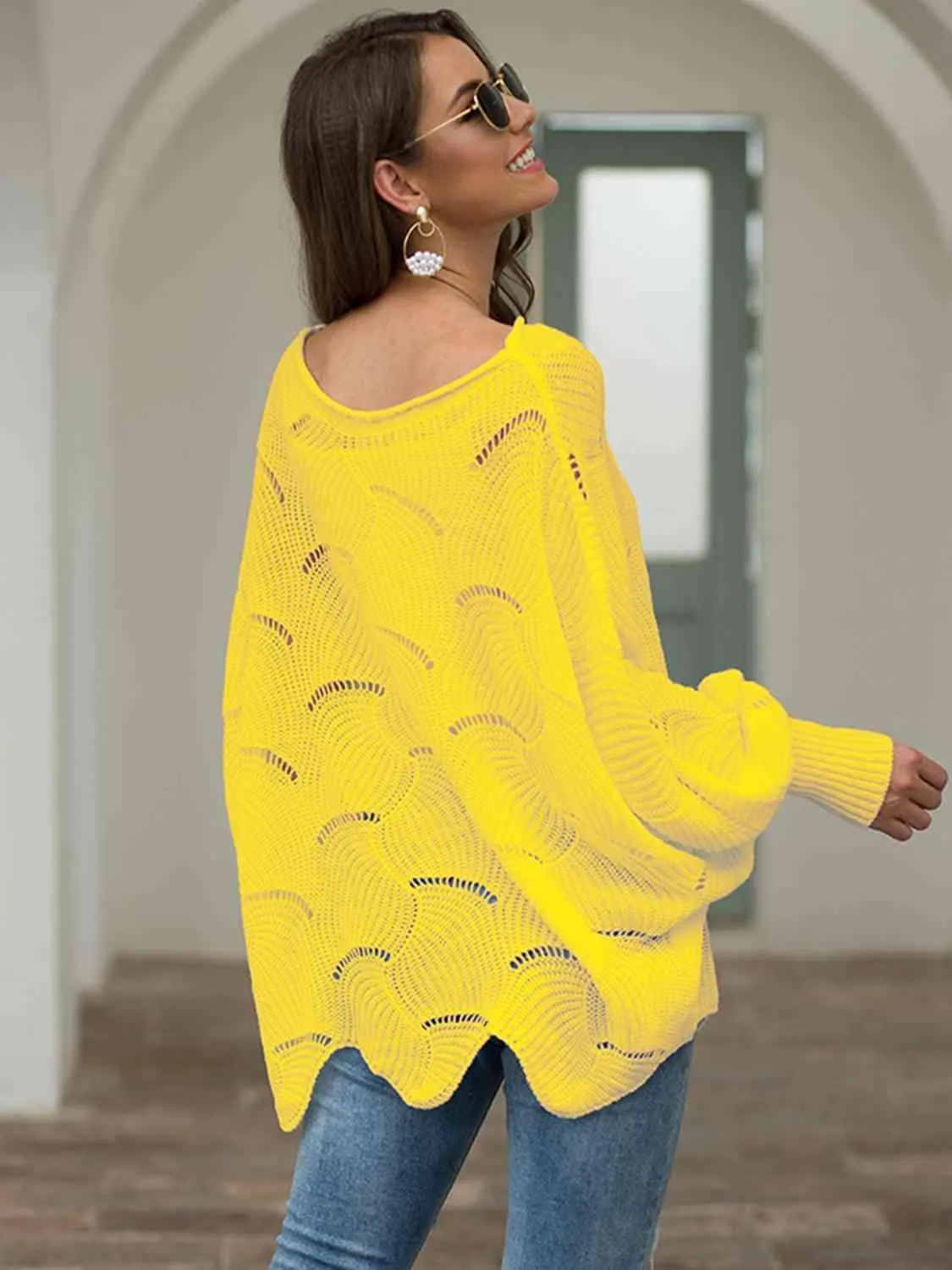 Pleasingly Warm Open Knit Lantern Sleeve Sweater