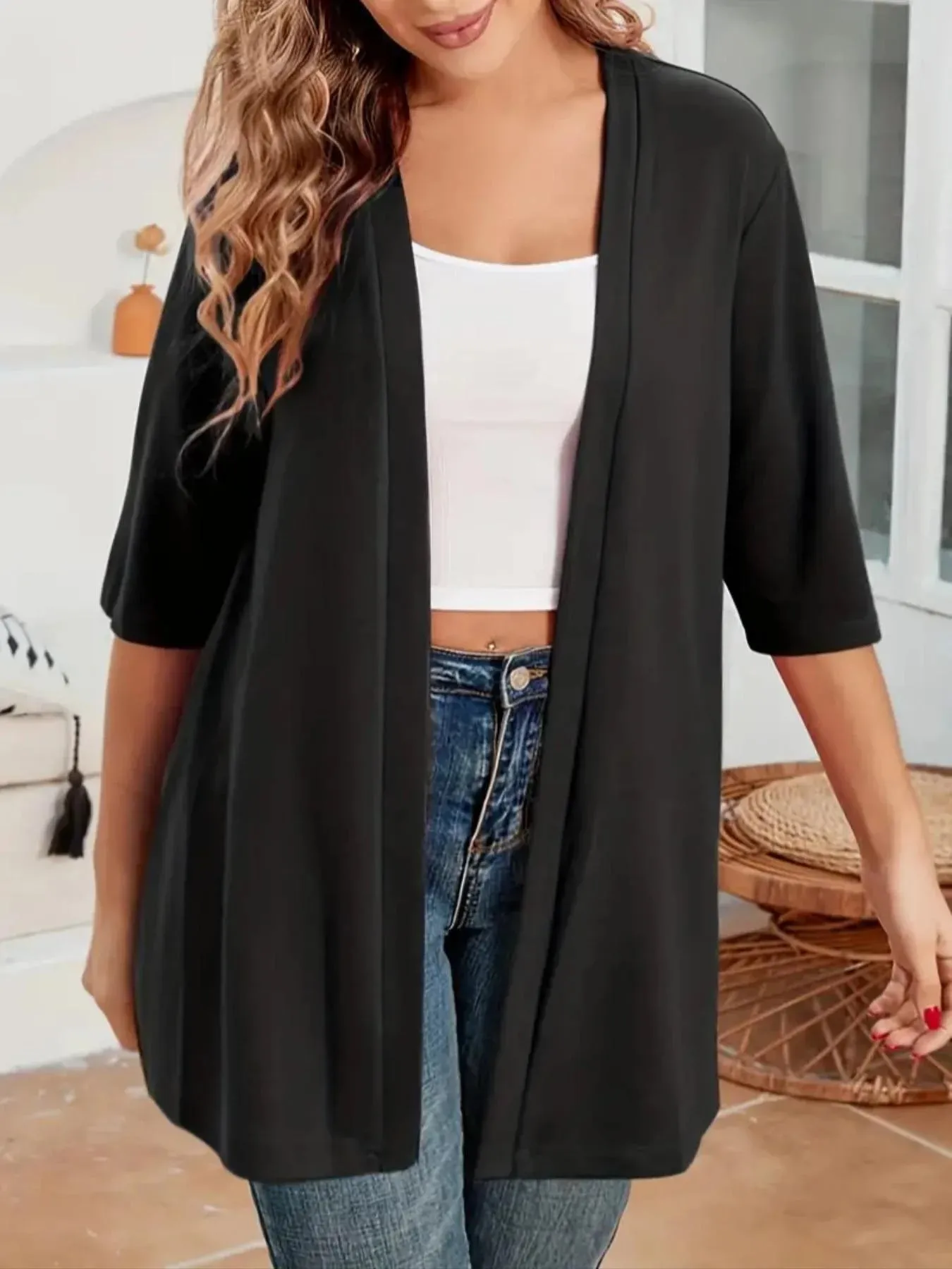 Plus Size Women's Fashion Long Sleeved Cardigan Casual Versatile Solid Color Cardigan Loose Commuting Spring and Autumn Cardigan