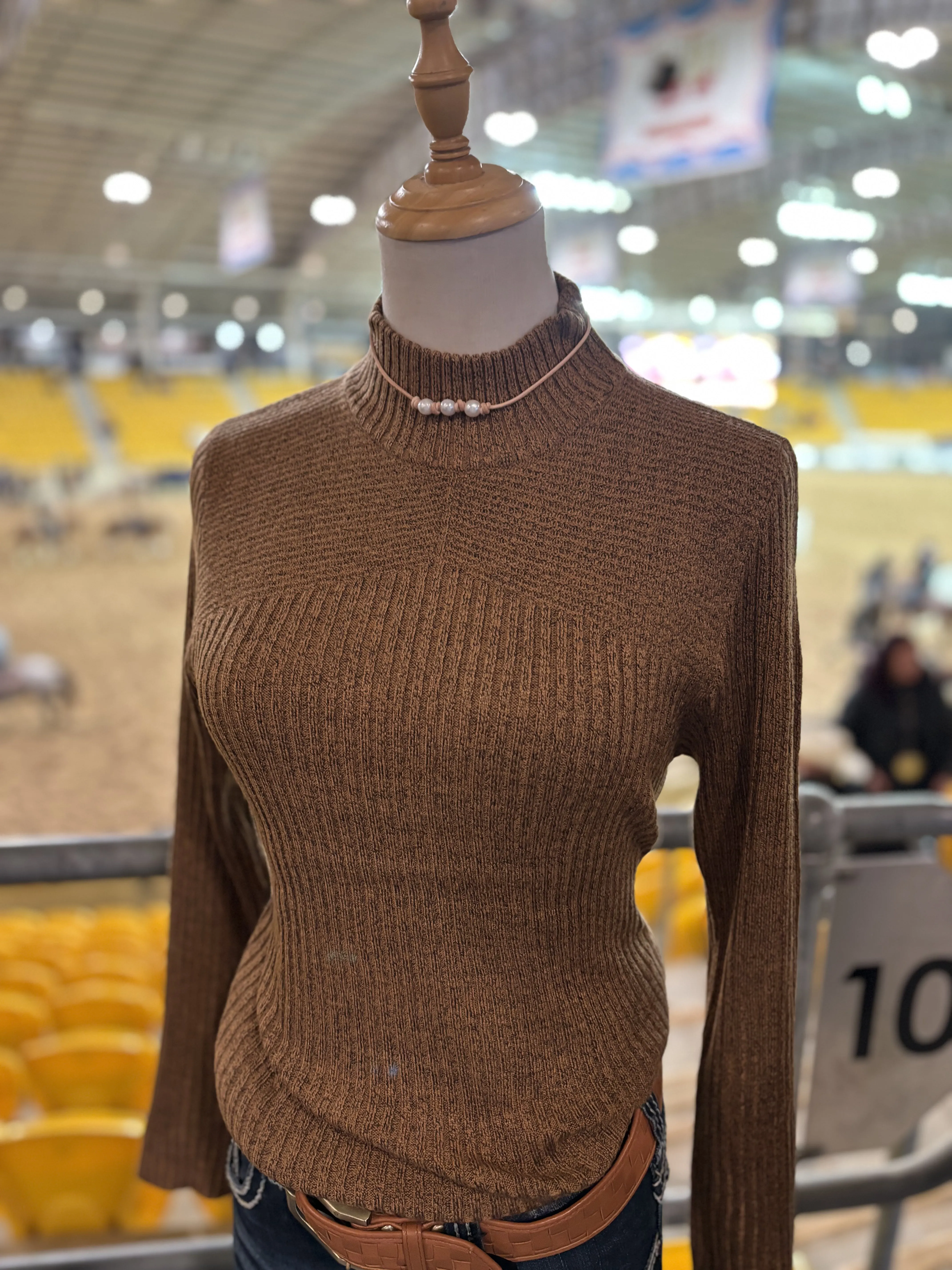 Polo Neck Ribbed Knit  - High Neck - Ginger Bread