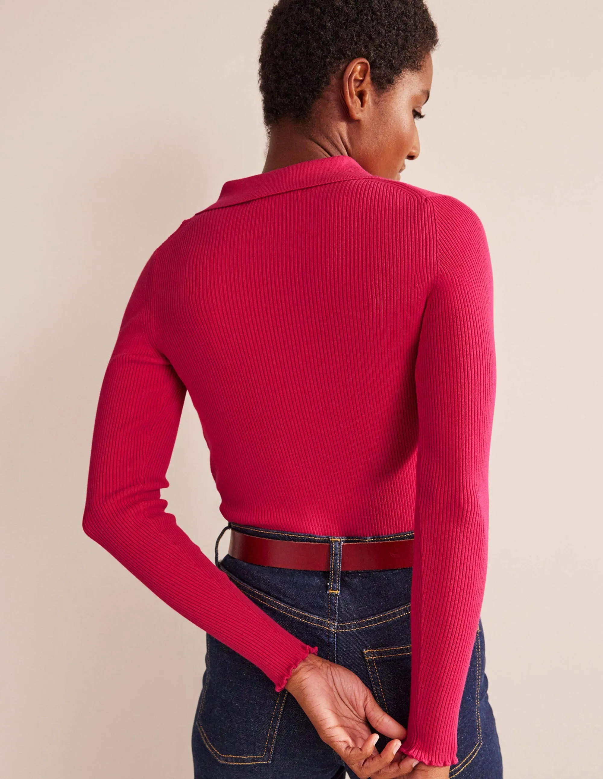 Ribbed-Knit Fitted Shirt-Virtual Pink