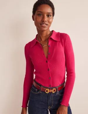 Ribbed-Knit Fitted Shirt-Virtual Pink