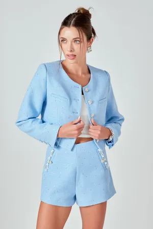 Romy Chain Embellished Tweed Cropped Jacket