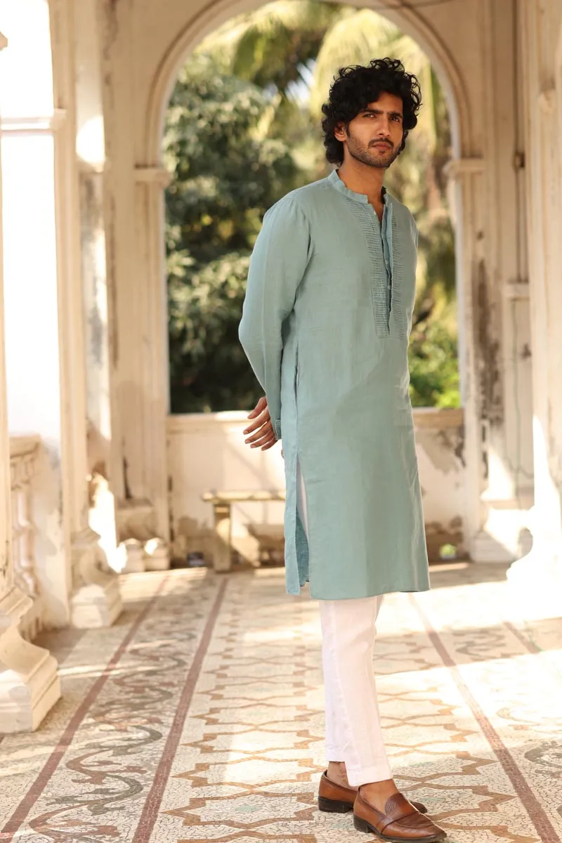 Sage Green Pleated-Cuff Kurta Set