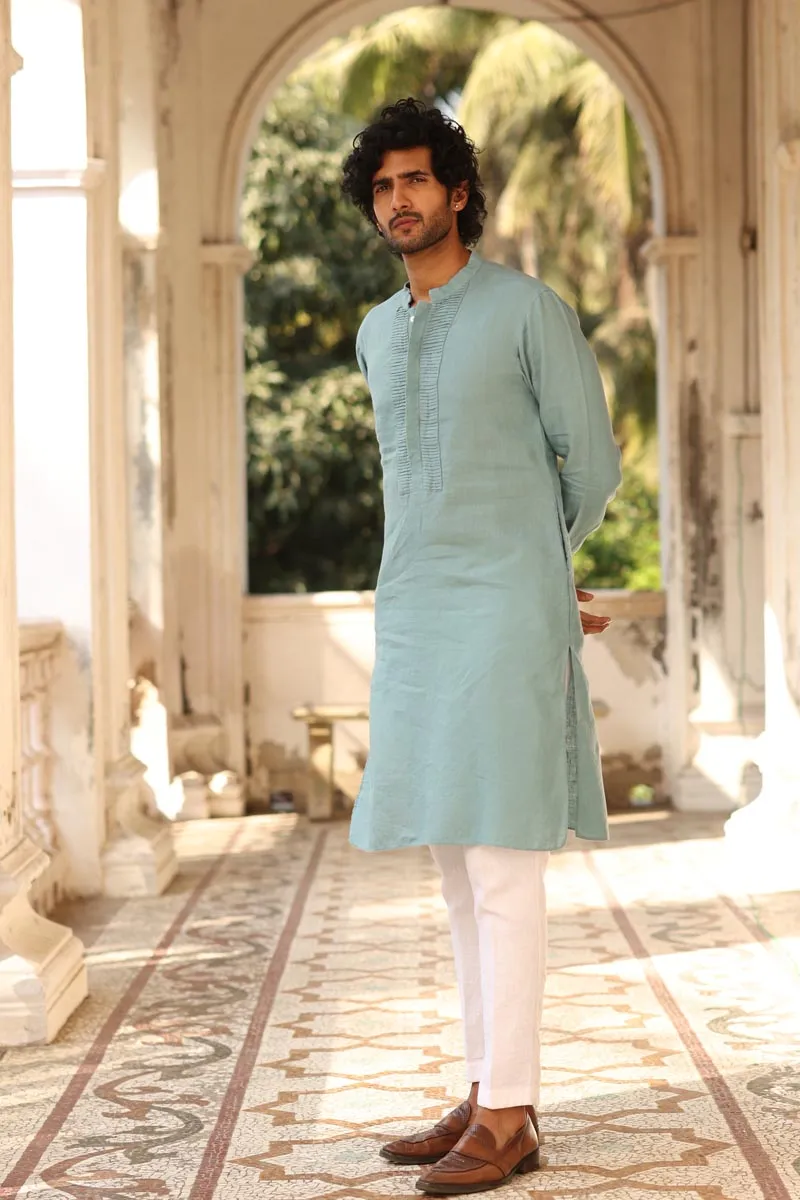 Sage Green Pleated-Cuff Kurta Set