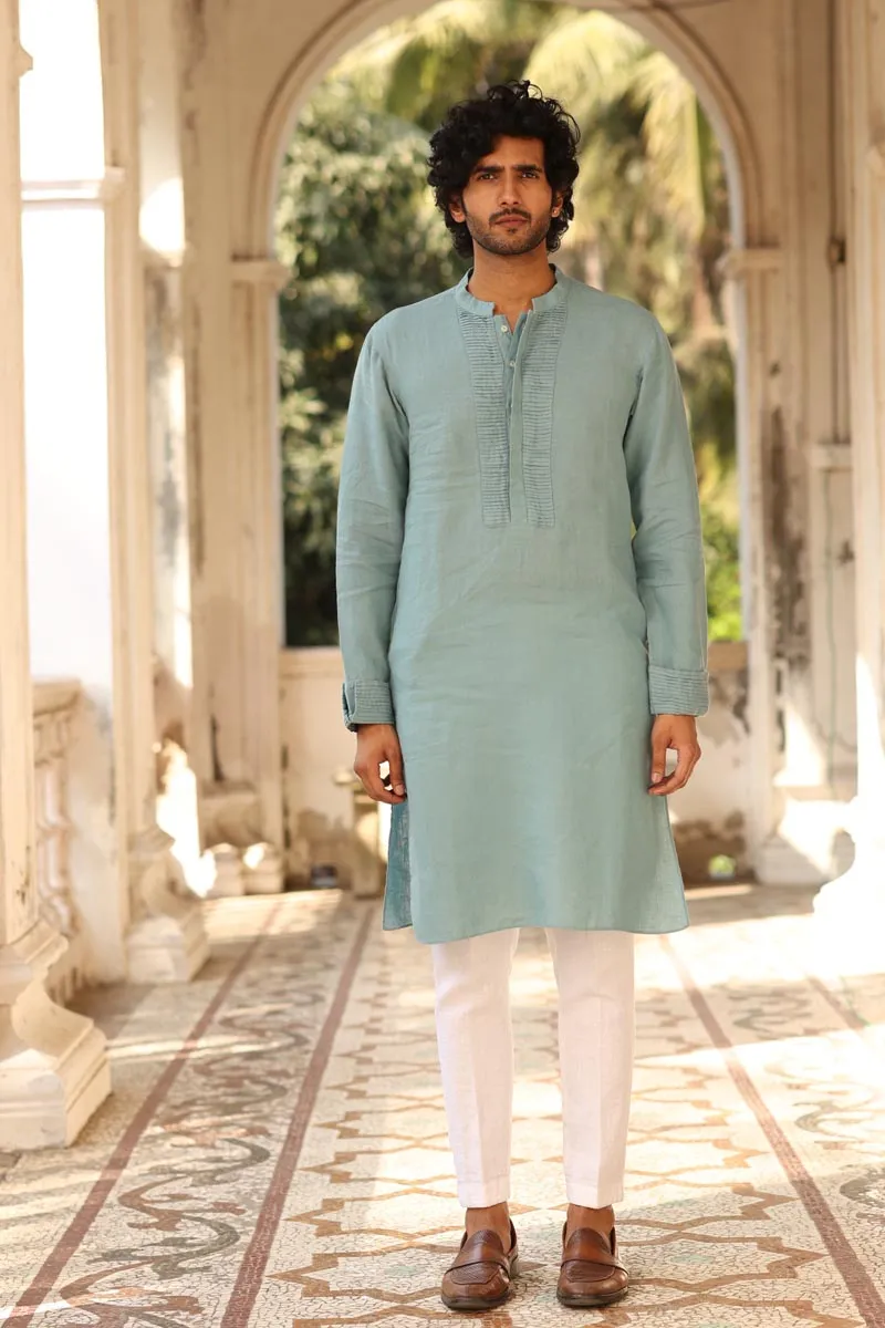 Sage Green Pleated-Cuff Kurta Set