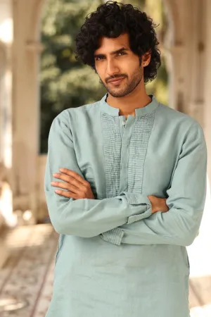 Sage Green Pleated-Cuff Kurta Set