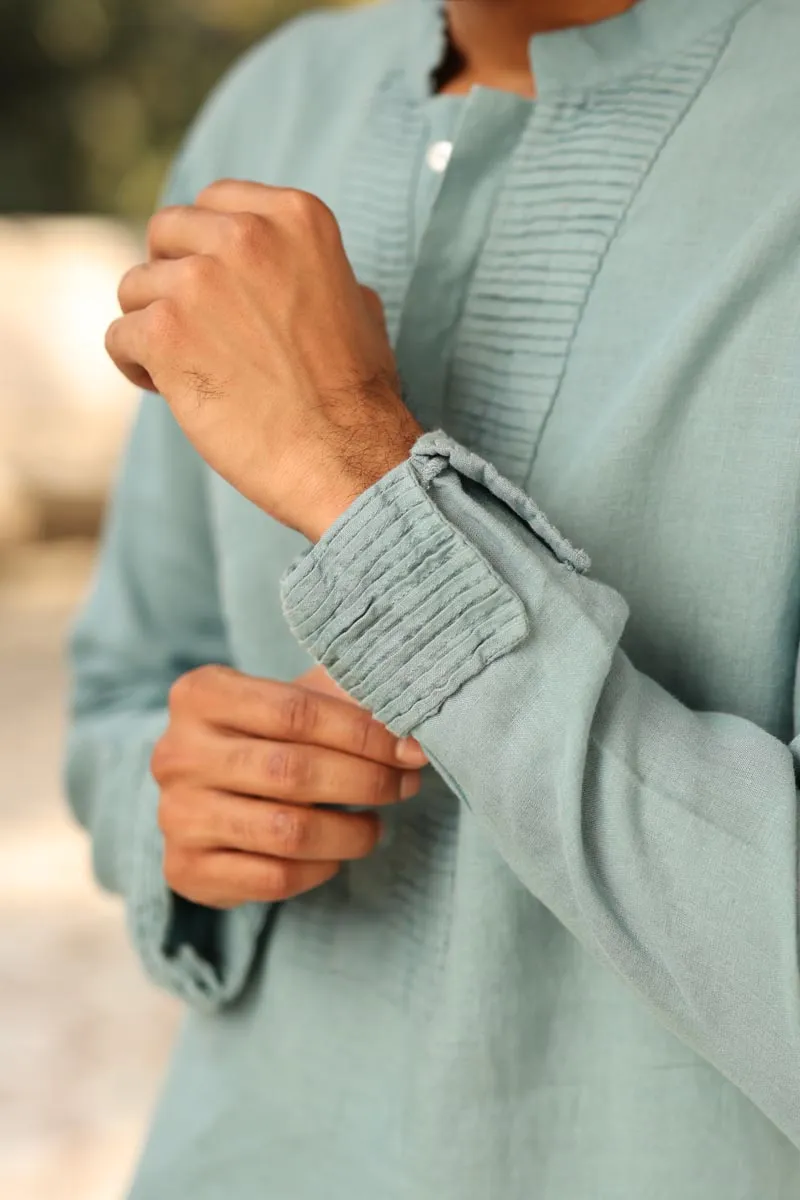 Sage Green Pleated-Cuff Kurta Set