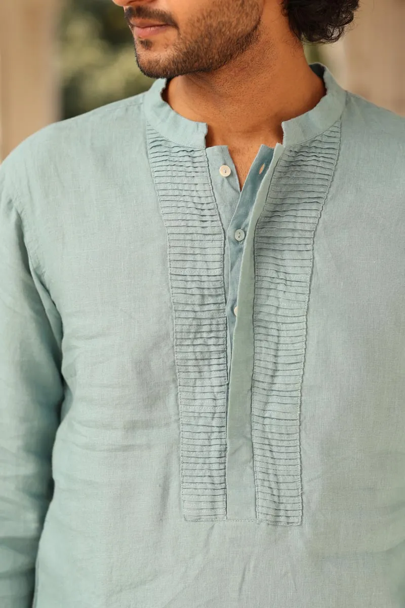 Sage Green Pleated-Cuff Kurta Set