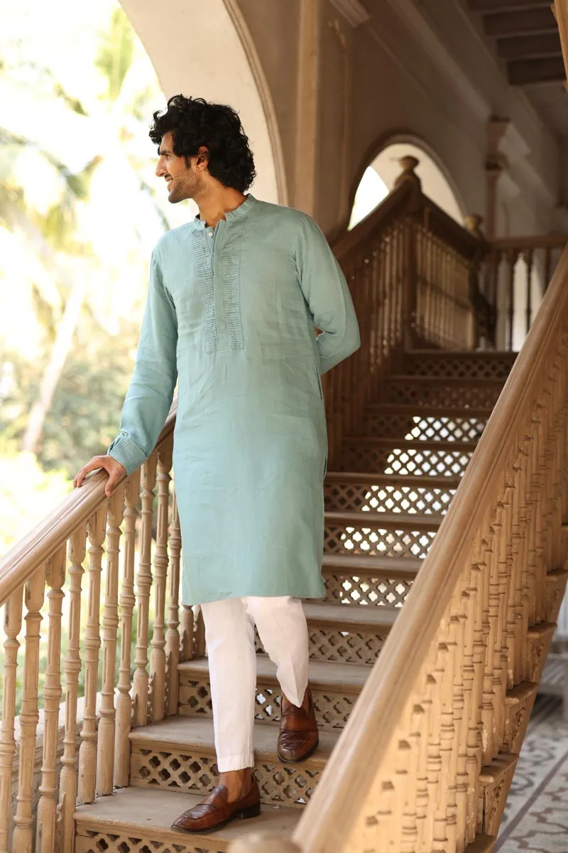 Sage Green Pleated-Cuff Kurta Set
