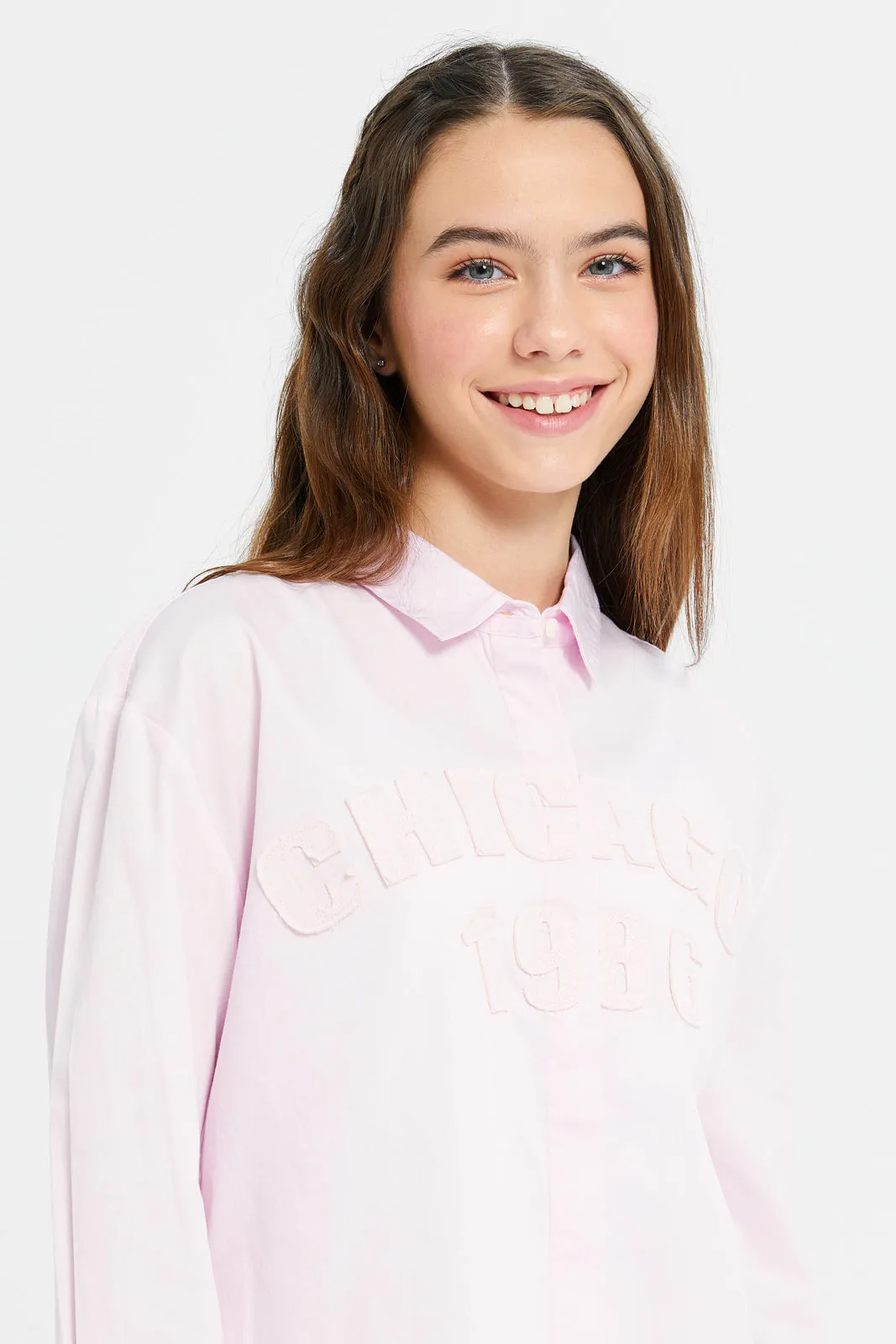 Senior Girls Pink Blouse With Embroidery