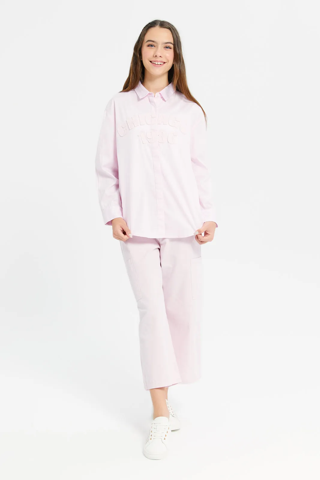 Senior Girls Pink Blouse With Embroidery