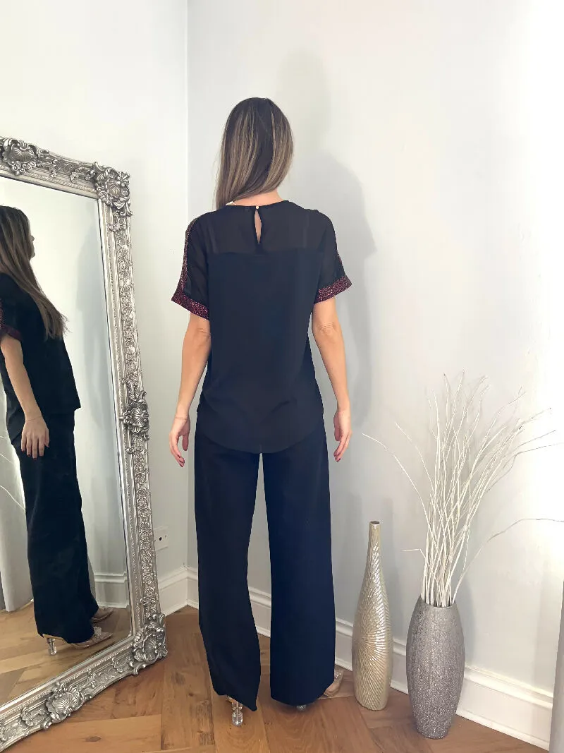 Sequin Sleeve Detail Top