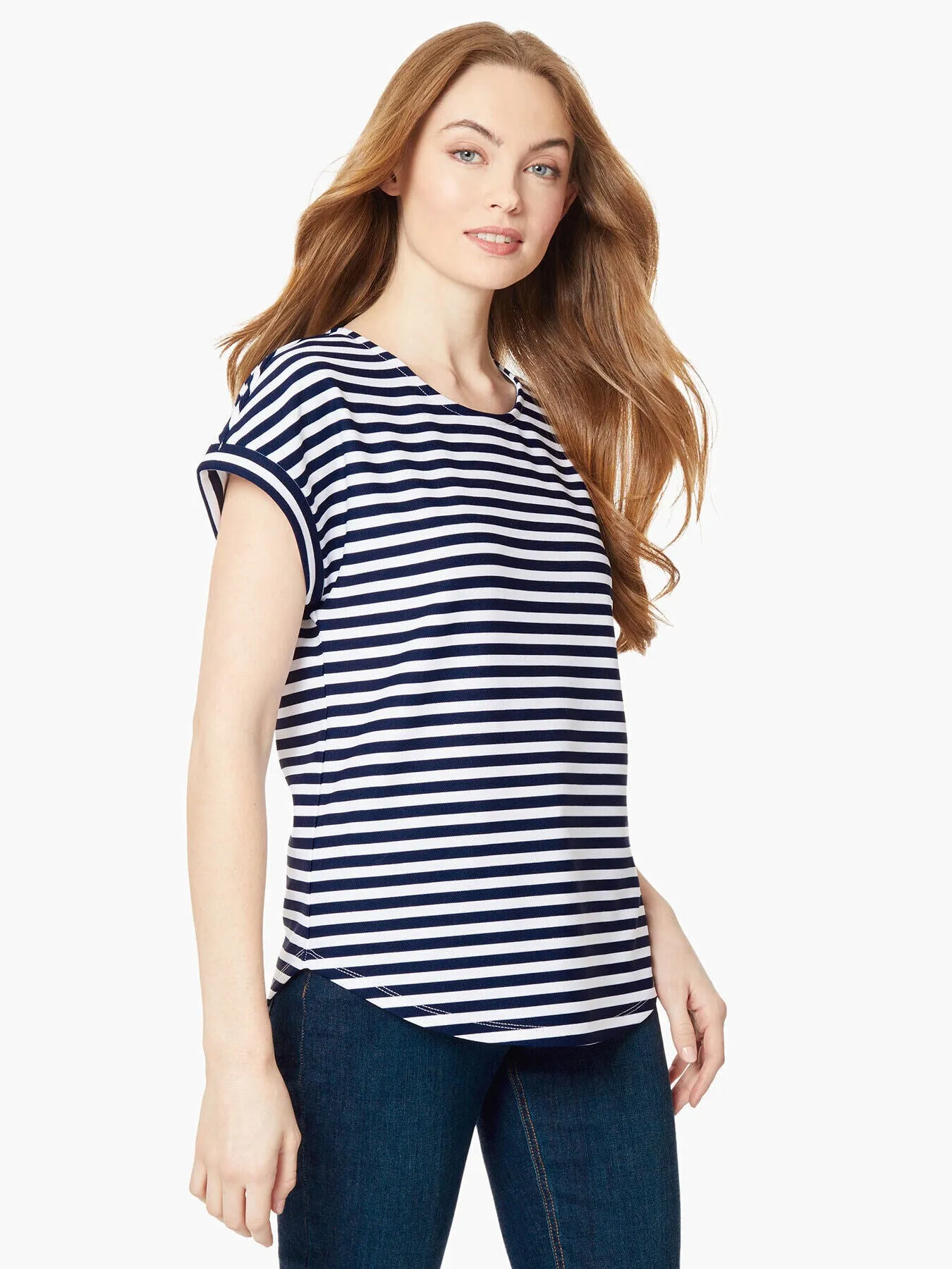 Short Cuffed-Sleeve Scoop Neck Tee