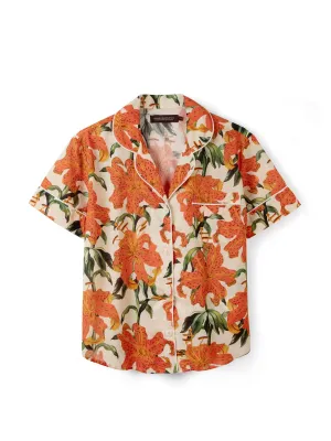 Short sleeve and wide leg trouser set lilium orange cream