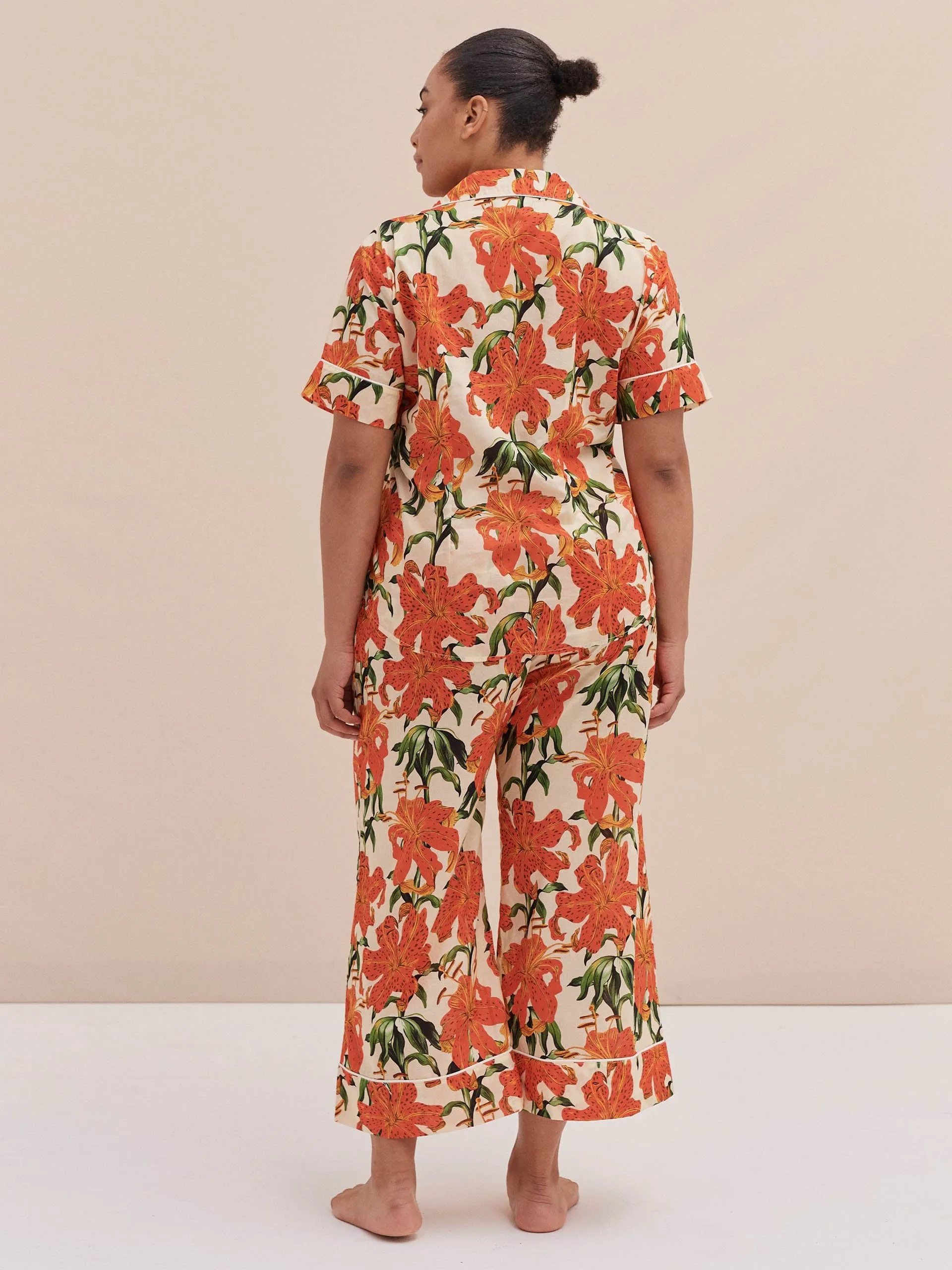 Short sleeve and wide leg trouser set lilium orange cream