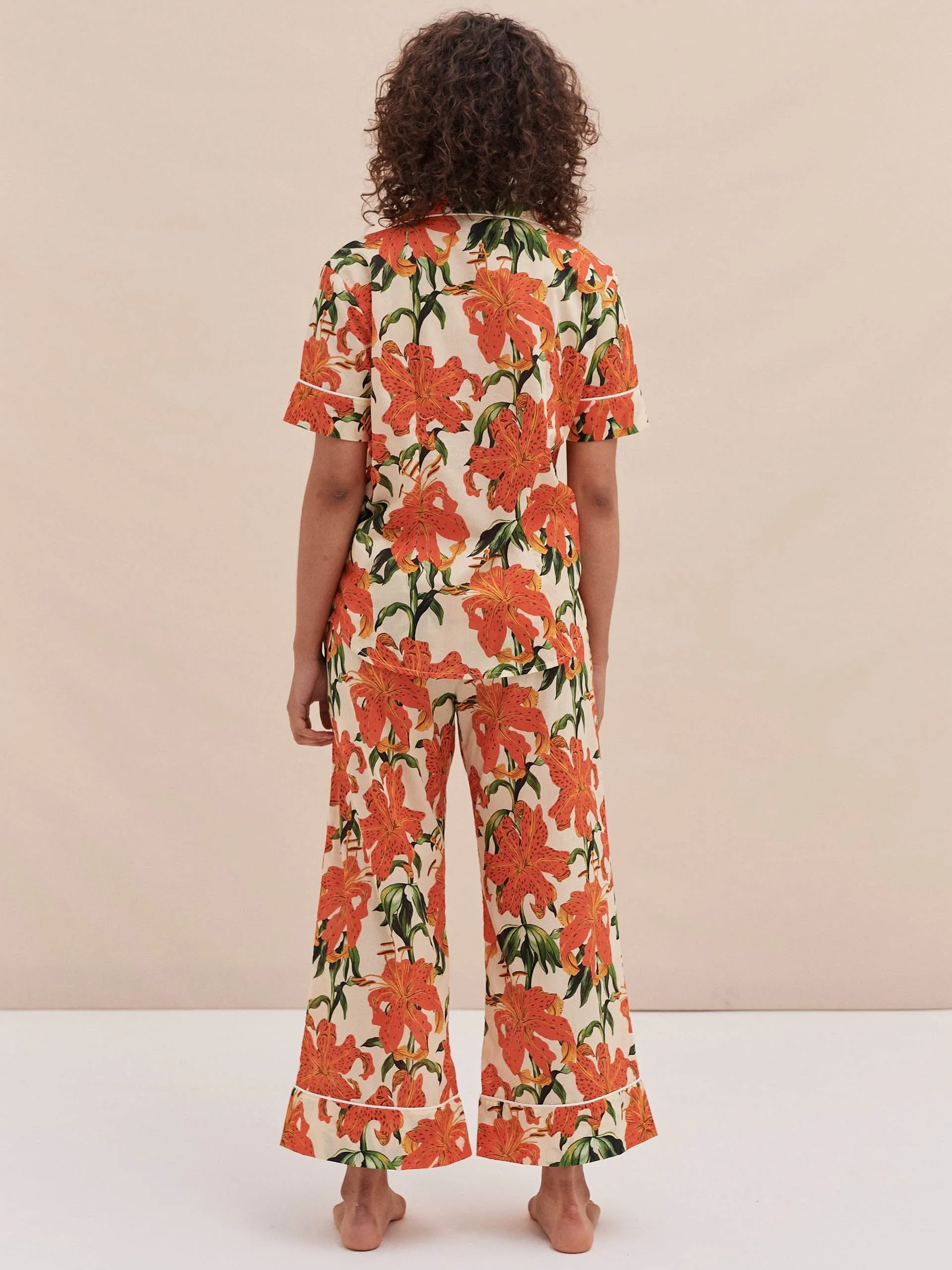 Short sleeve and wide leg trouser set lilium orange cream