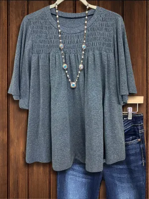 Solid Color Pleated Versatile Casual Blouse