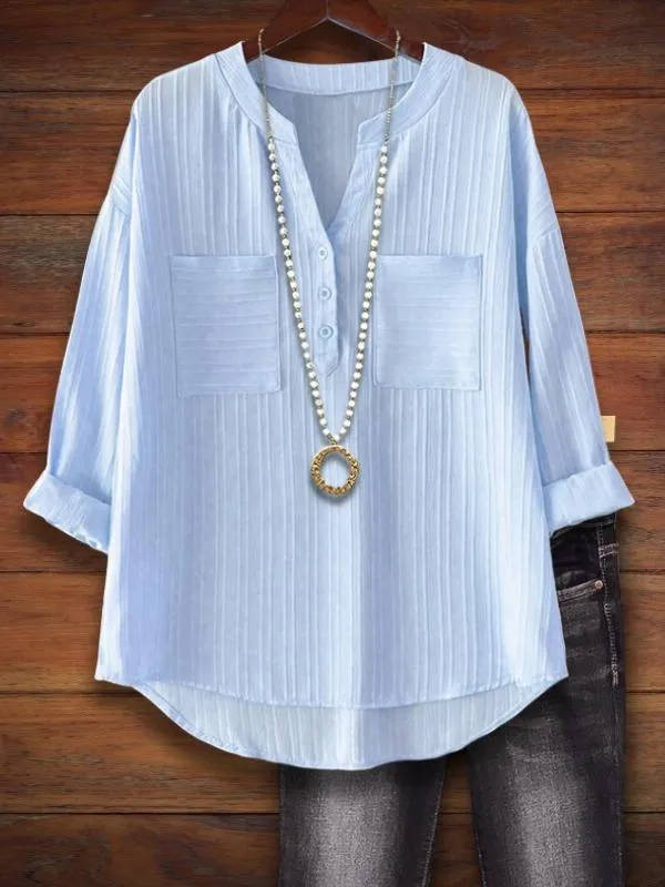 Solid Color Textured Fabric Versatile Blouse