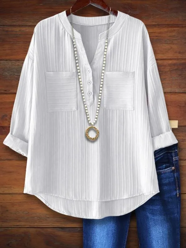 Solid Color Textured Fabric Versatile Blouse