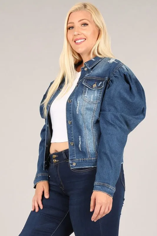 Solid Denim Puff Jacket