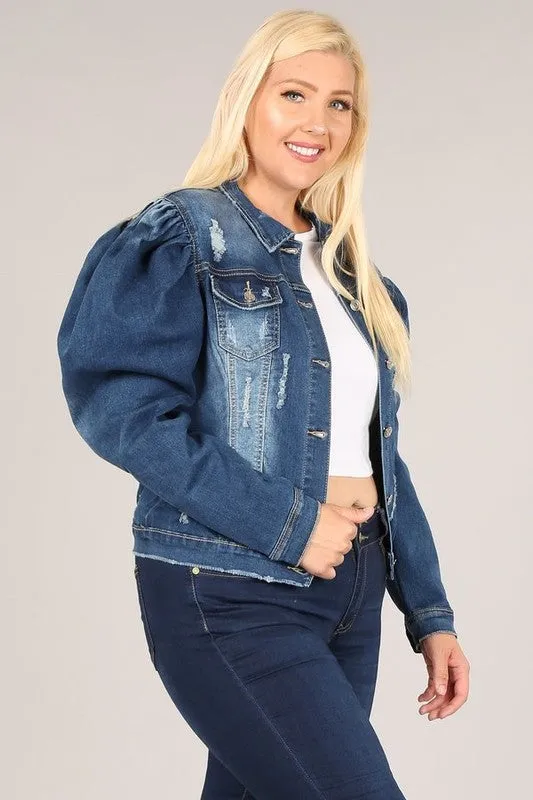 Solid Denim Puff Jacket
