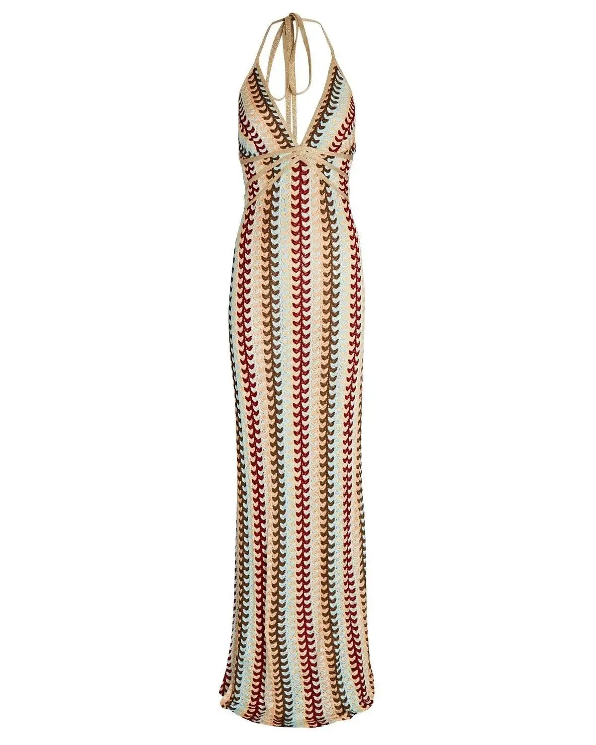 Sorina Multicolour Halter Neck Knit Maxi Dress  Sleeveless Summer Bodycon Beach Holiday Dress