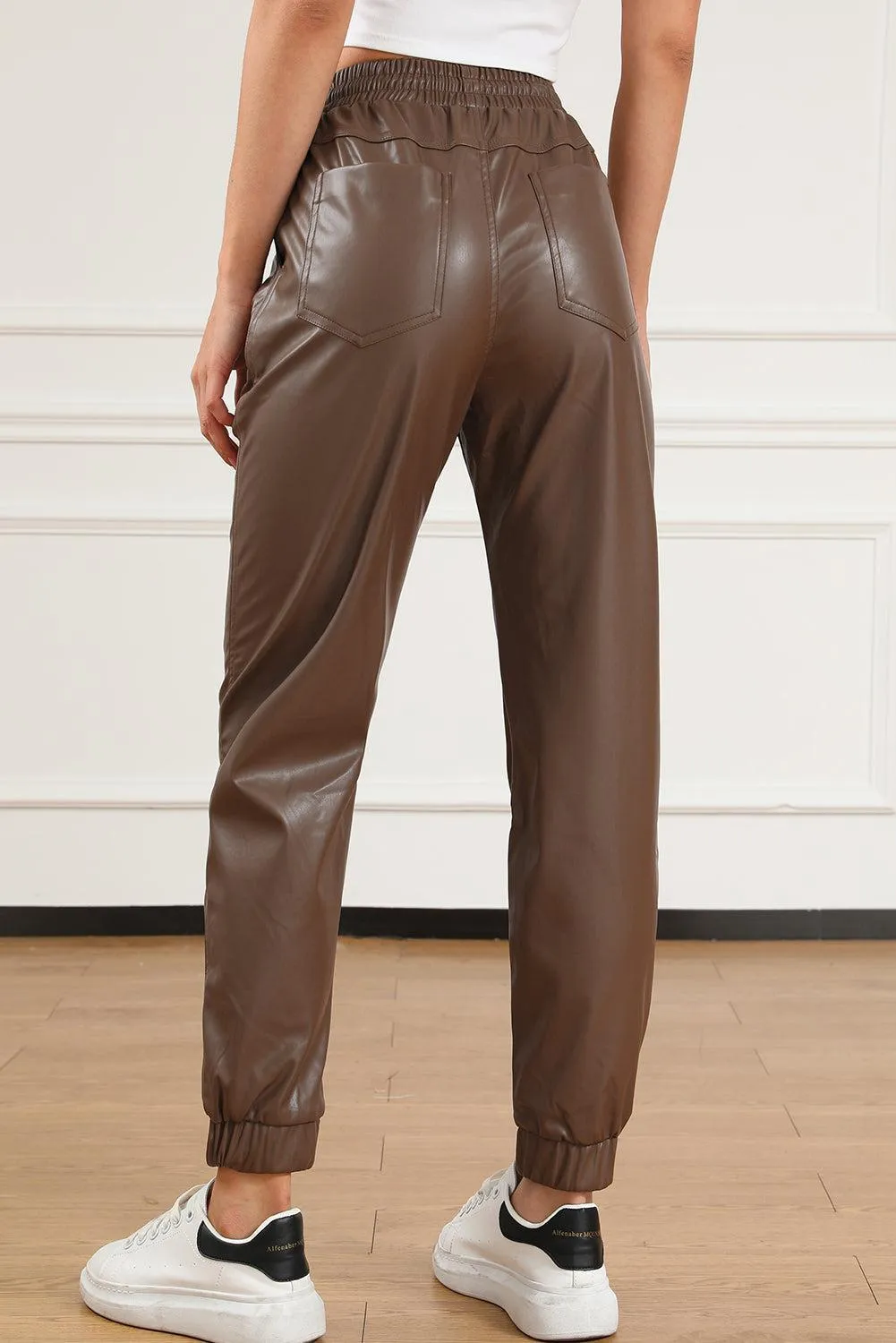 Swagger Drawstring Faux Leather Jogger Pants