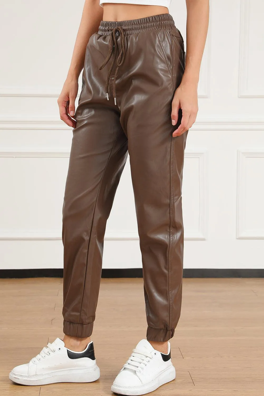 Swagger Drawstring Faux Leather Jogger Pants