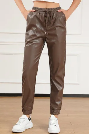 Swagger Drawstring Faux Leather Jogger Pants