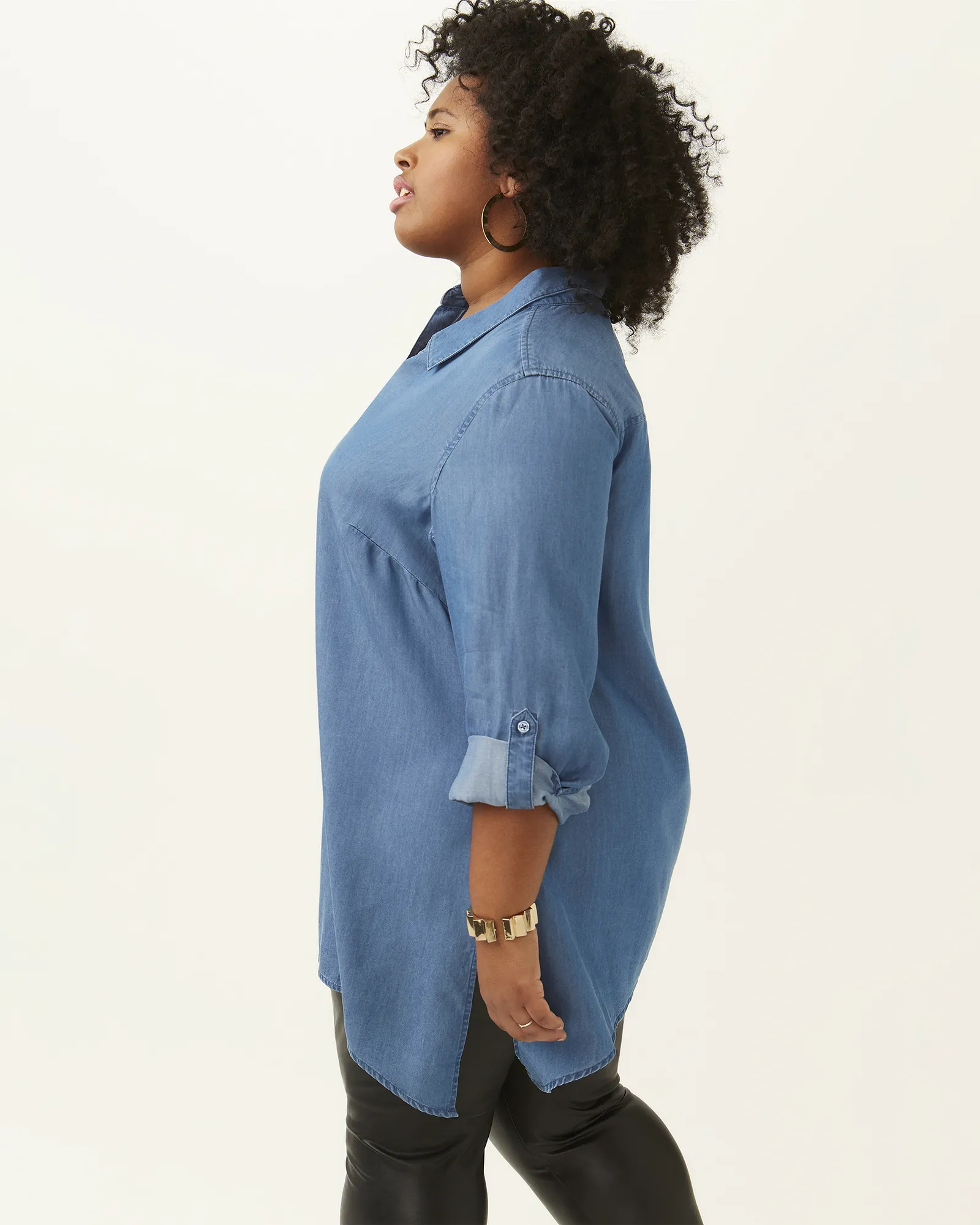 Tabitha Chambray Button-Down Tunic | Medium Wash