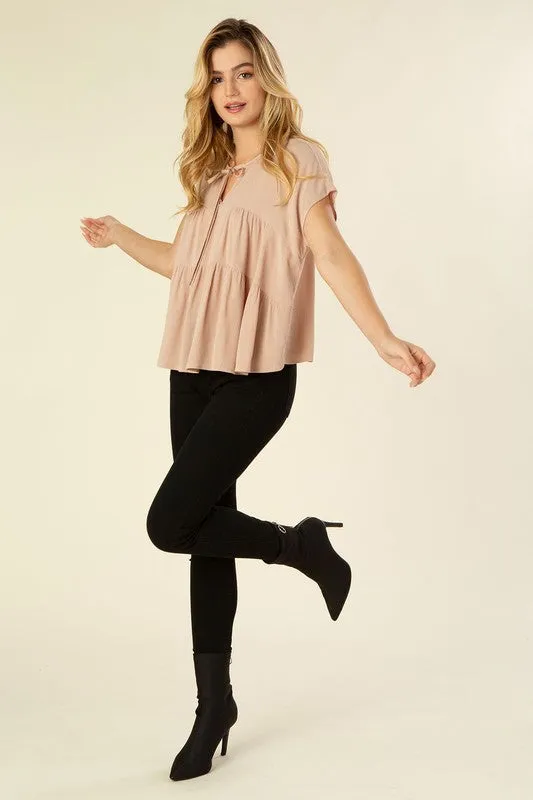 Taupe Ruffled Tiered Blouse