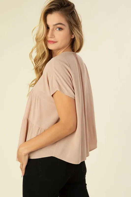 Taupe Ruffled Tiered Blouse