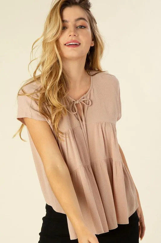 Taupe Ruffled Tiered Blouse
