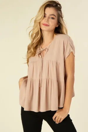 Taupe Ruffled Tiered Blouse