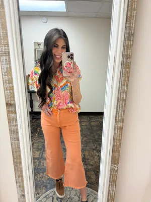 The Kristi Acid Wash Cropped Pants - Orange