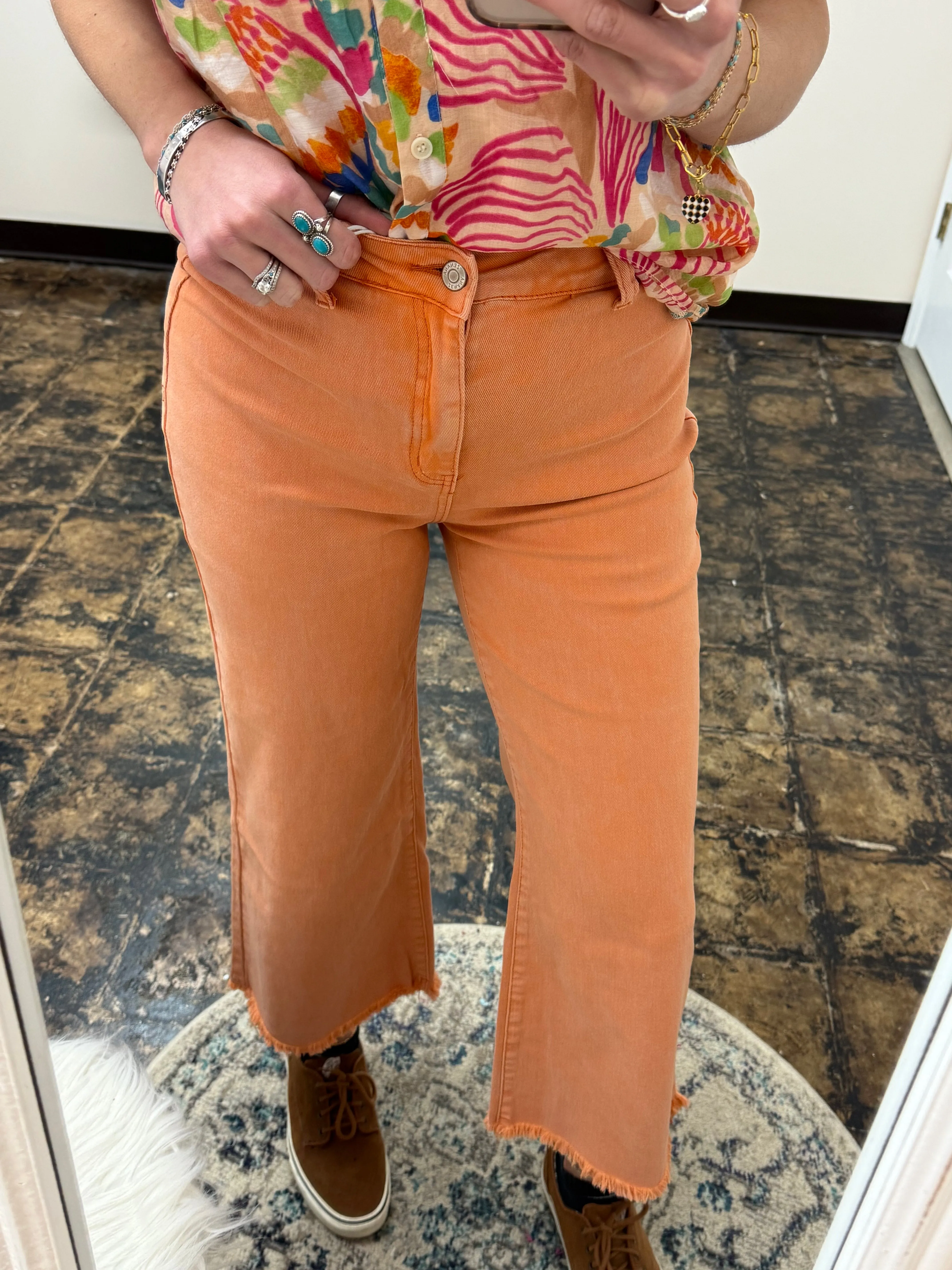 The Kristi Acid Wash Cropped Pants - Orange