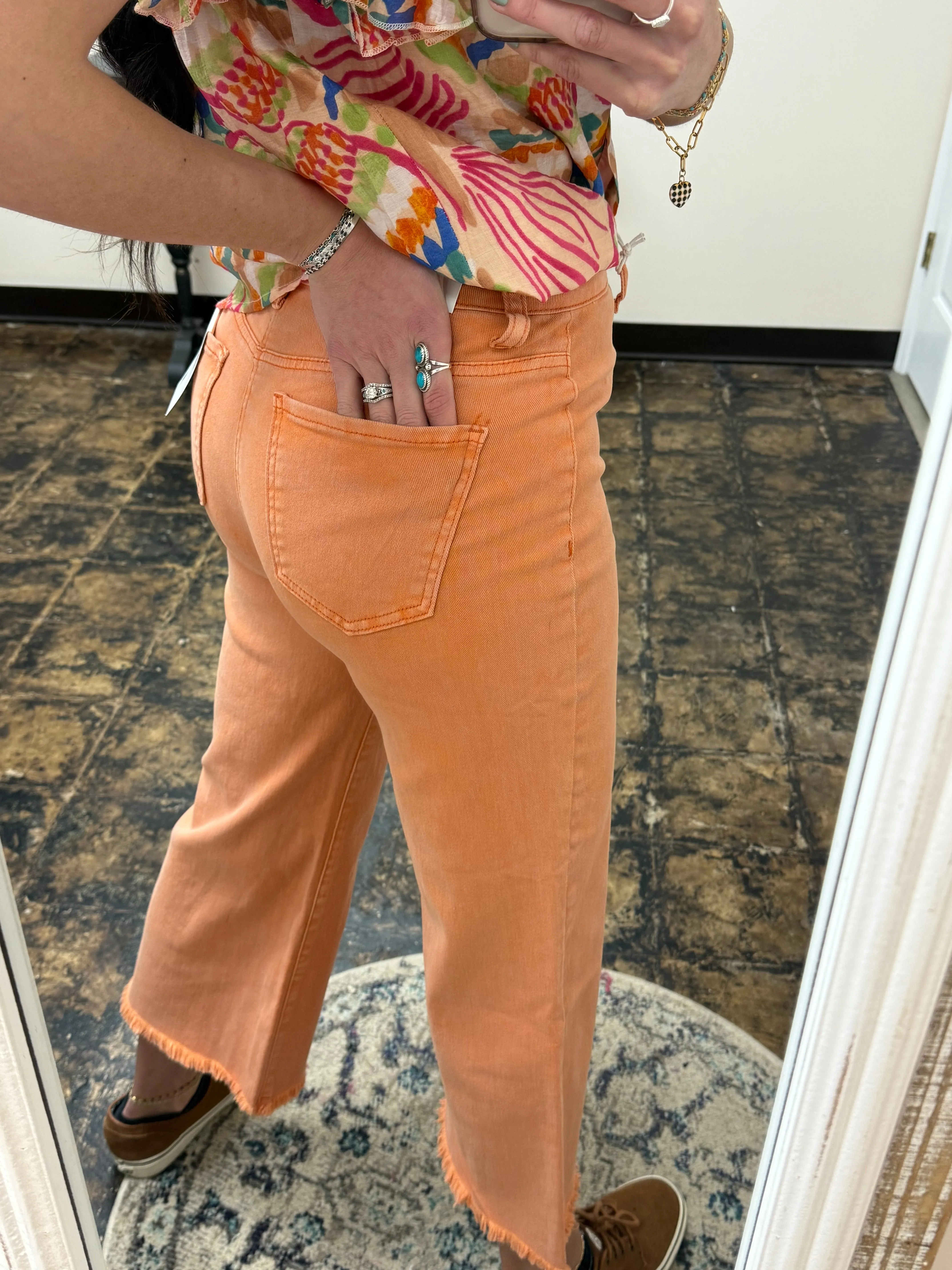 The Kristi Acid Wash Cropped Pants - Orange