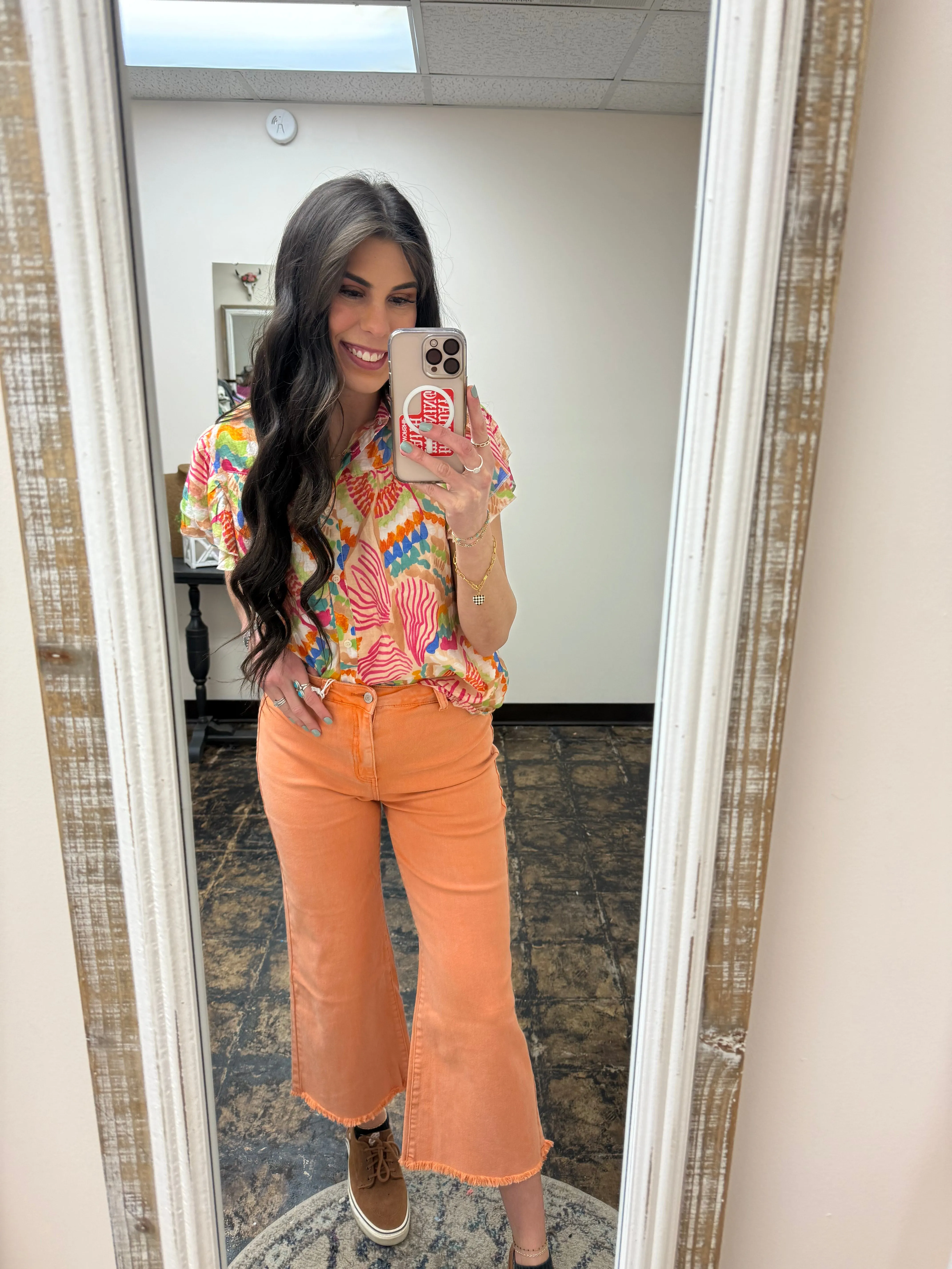 The Kristi Acid Wash Cropped Pants - Orange