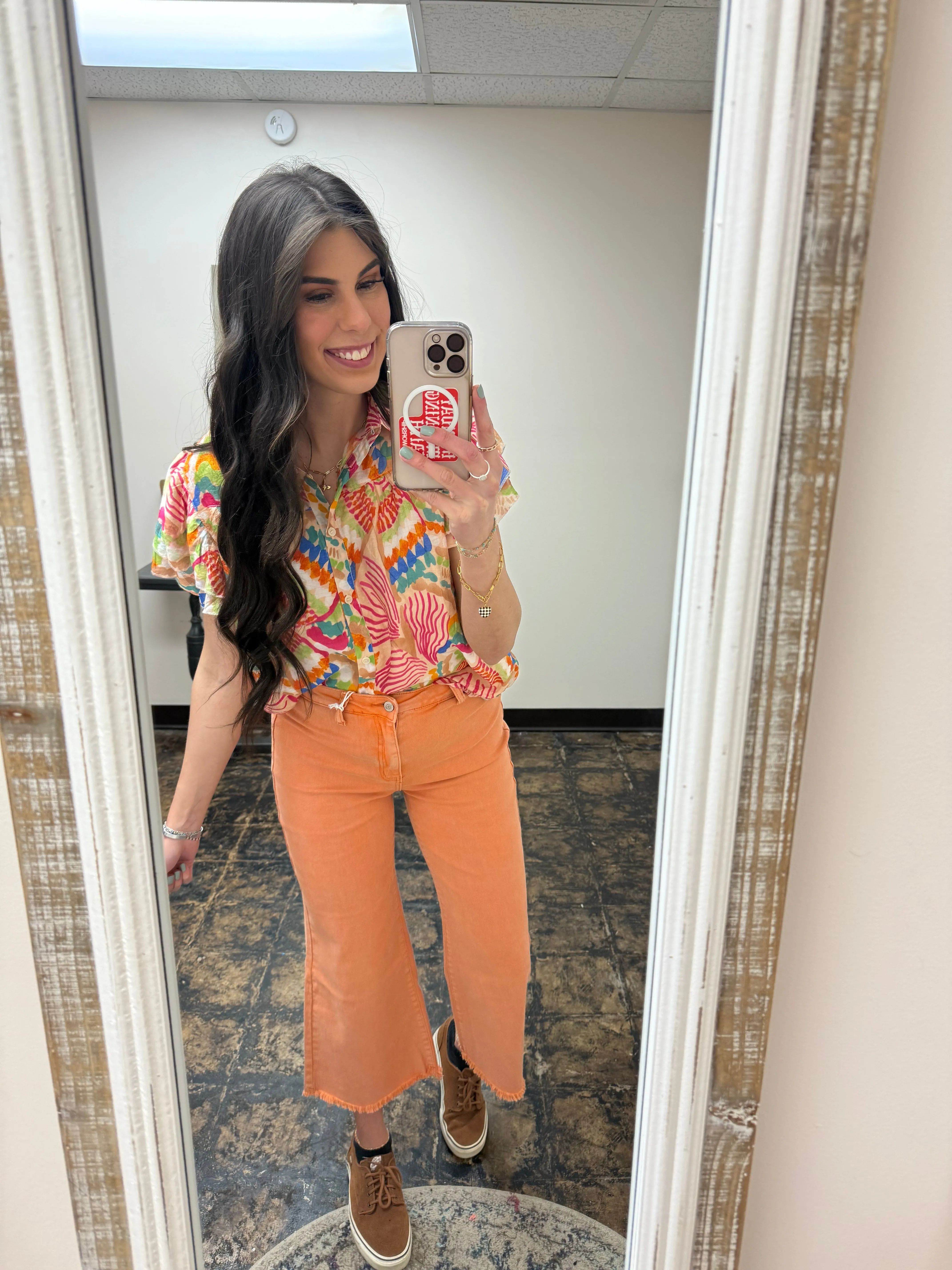 The Kristi Acid Wash Cropped Pants - Orange