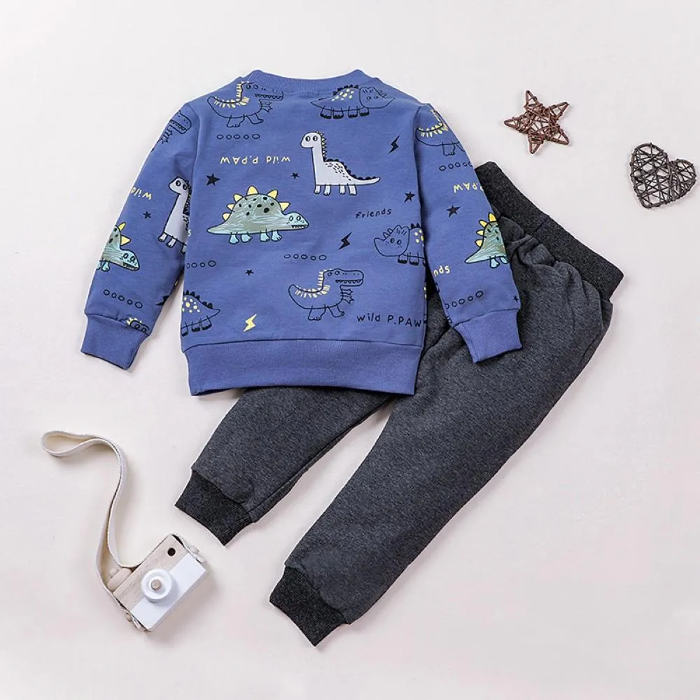 Toddler Boys Cartoon Animals Printed Top & Pants Boy Clothing Wholesale