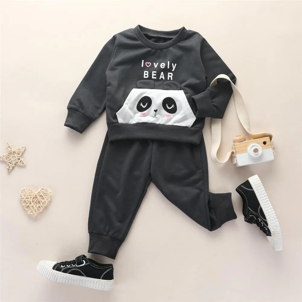 Toddler Boys Cartoon Panda Long Sleeve Top & Pants Wholesale Kid Clothing