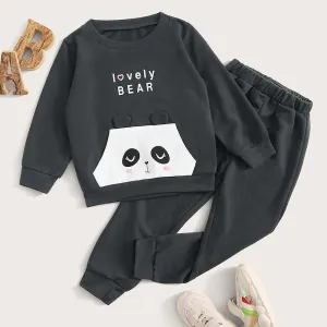 Toddler Boys Cartoon Panda Long Sleeve Top & Pants Wholesale Kid Clothing