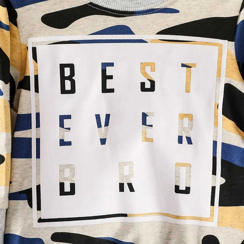 trendy kids wholesale clothing Toddler Boy Camouflage Print Letter Pattern Sweater & Pants Wholesale Children's Clothing