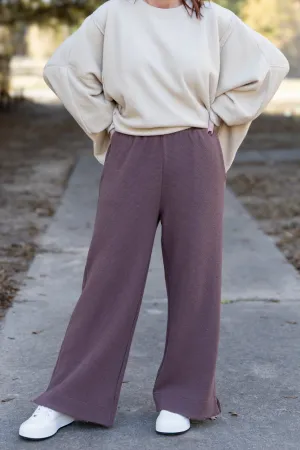 Tru Textured Knit Wide Leg Pants- Brown