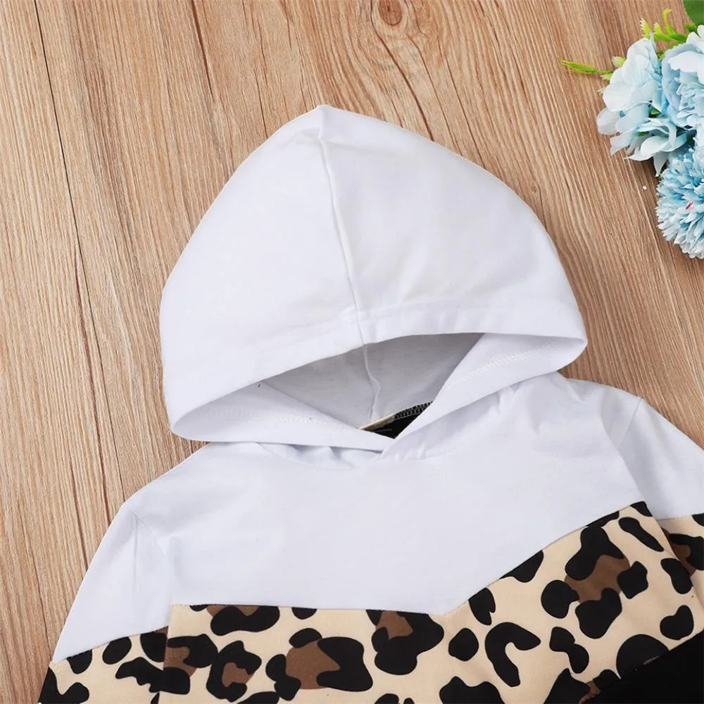 Unisex Cotton Leopard Hoodie Long Sleeve Top & Pants Wholesale Clothing For Children