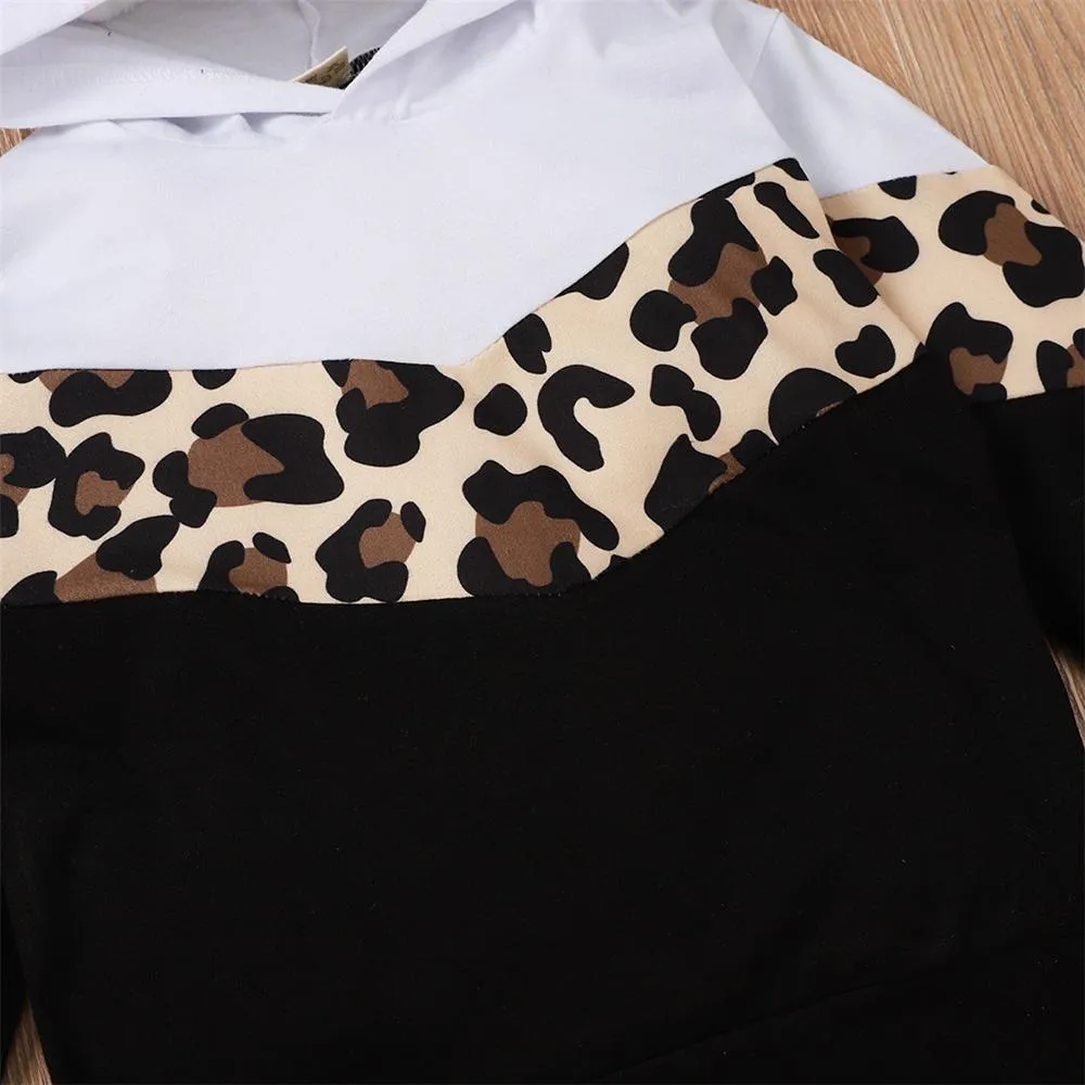 Unisex Cotton Leopard Hoodie Long Sleeve Top & Pants Wholesale Clothing For Children