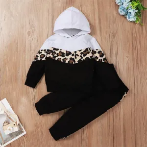Unisex Cotton Leopard Hoodie Long Sleeve Top & Pants Wholesale Clothing For Children