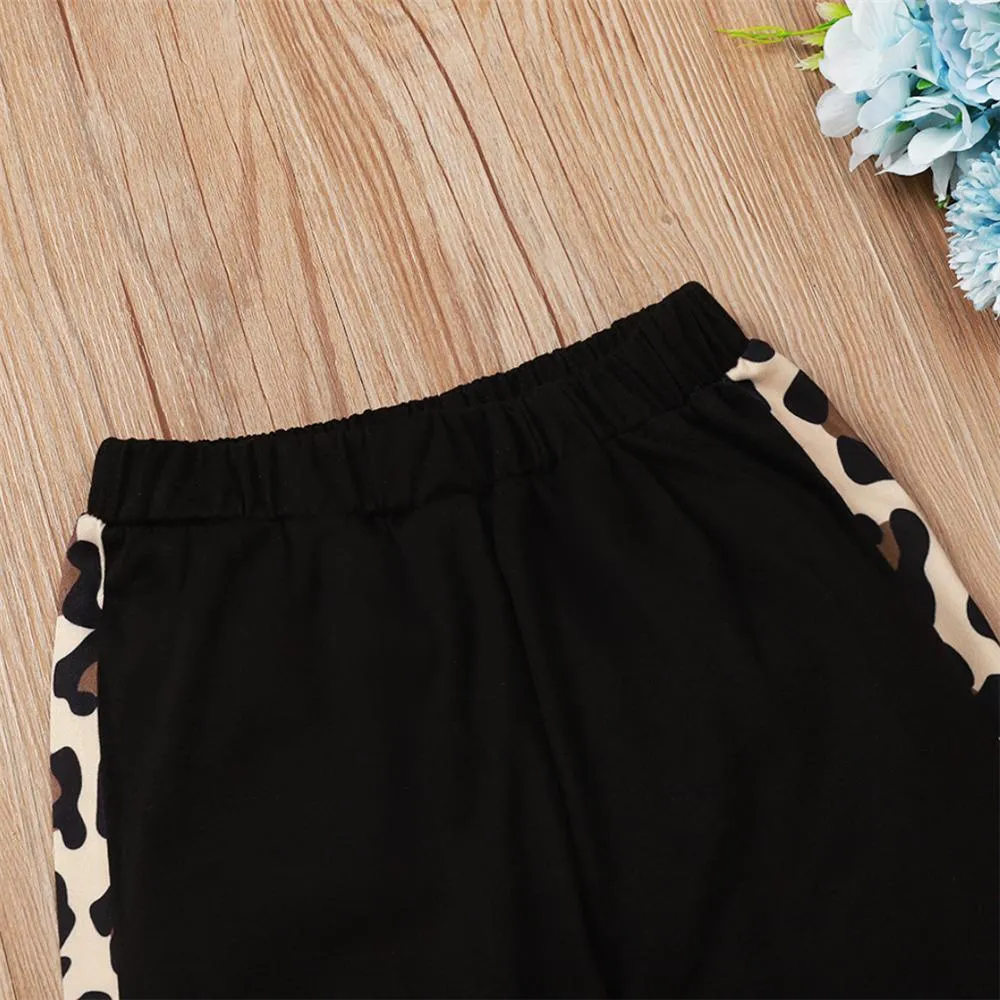 Unisex Cotton Leopard Hoodie Long Sleeve Top & Pants Wholesale Clothing For Children