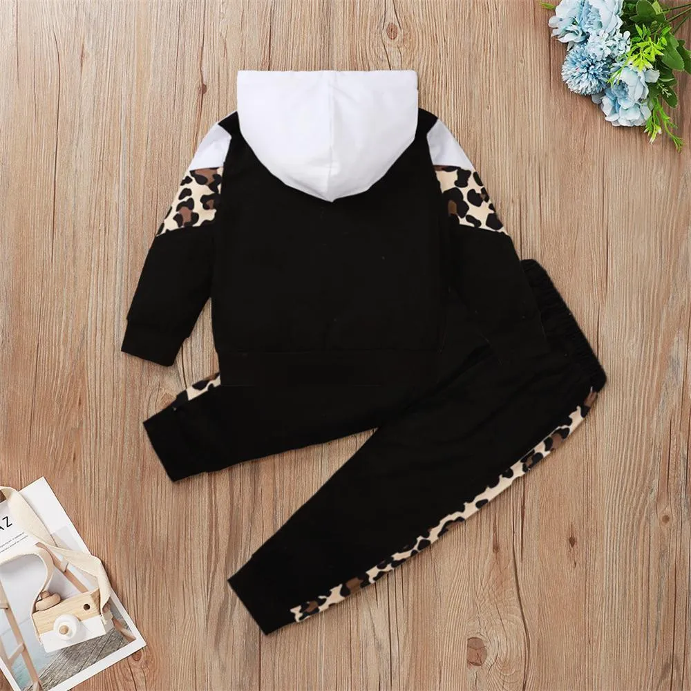 Unisex Cotton Leopard Hoodie Long Sleeve Top & Pants Wholesale Clothing For Children